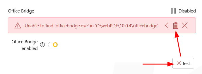 Office Bridge Test Fails