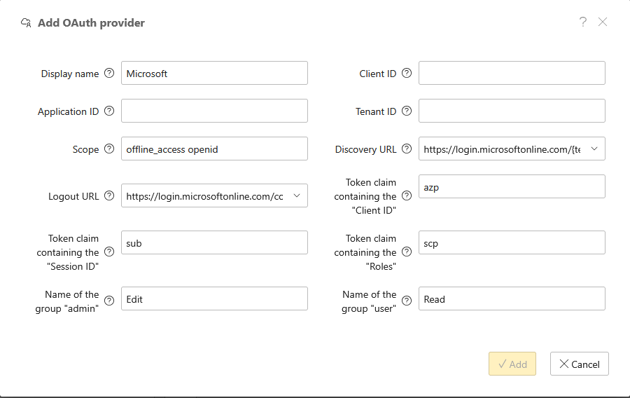 Portal Azure AD settings